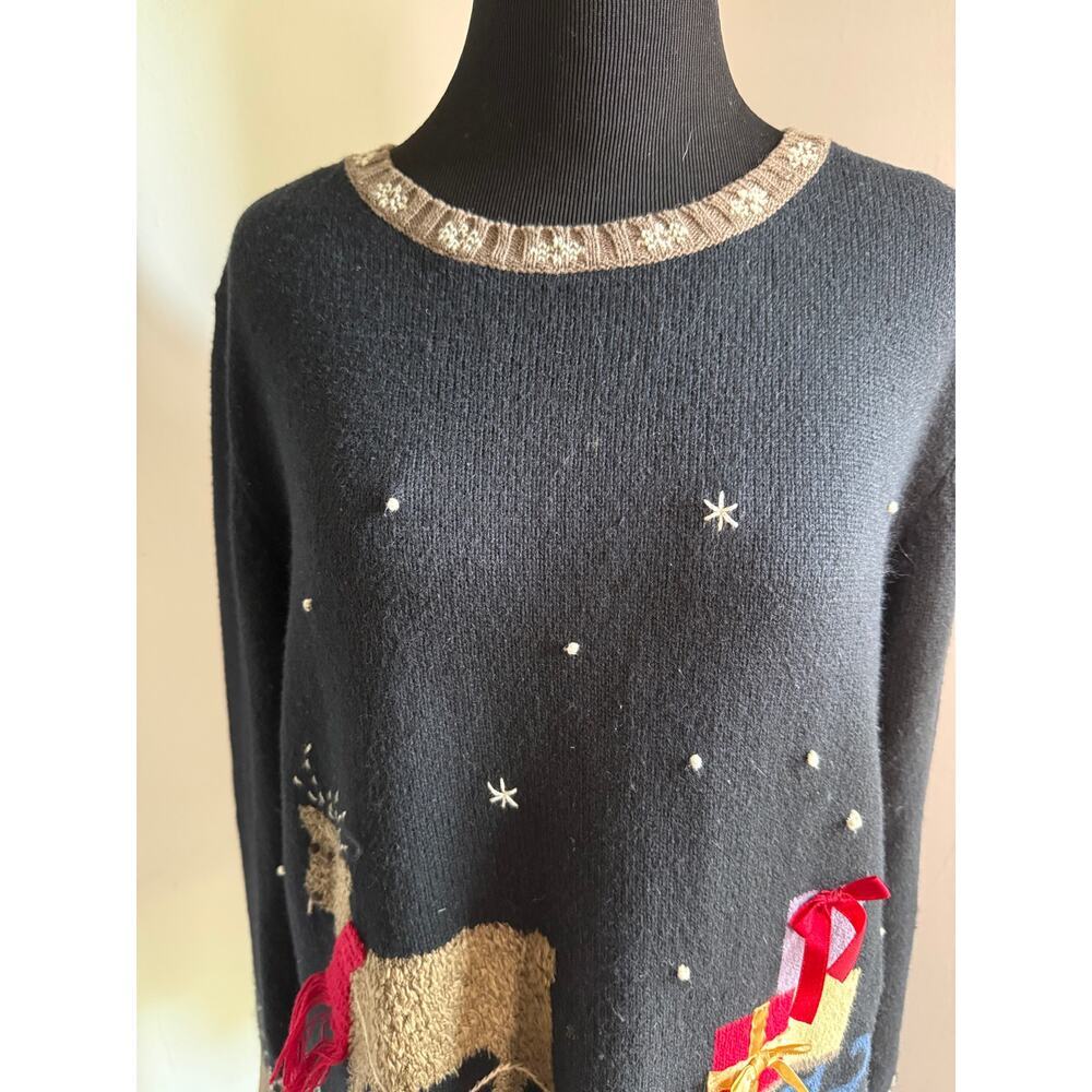 CHRISTOPHER & BANKS | 2005 Reindeer Sleigh Novelty Christmas Sweater | Medium - Picture 6 of 8